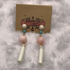 Pink stone, tassel earrings